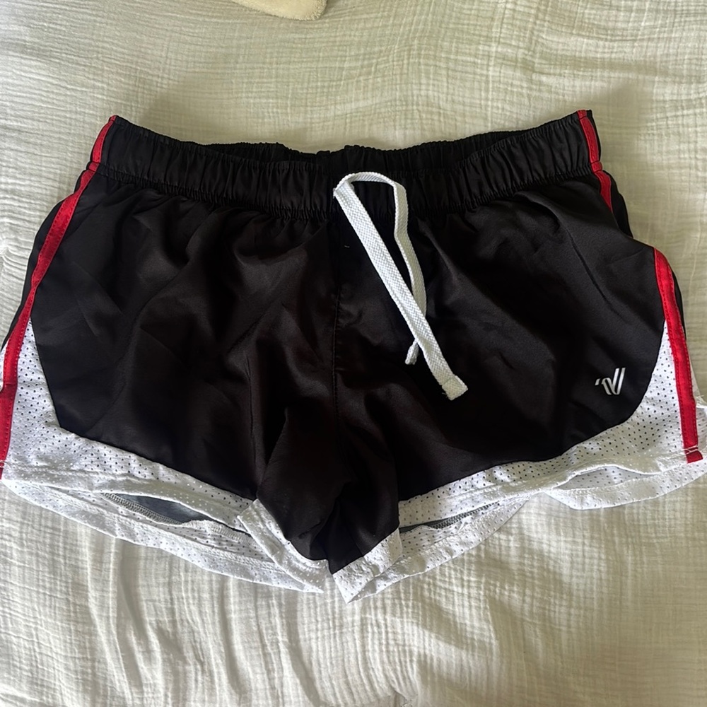 Women's Black and Red Athletic Shorts
